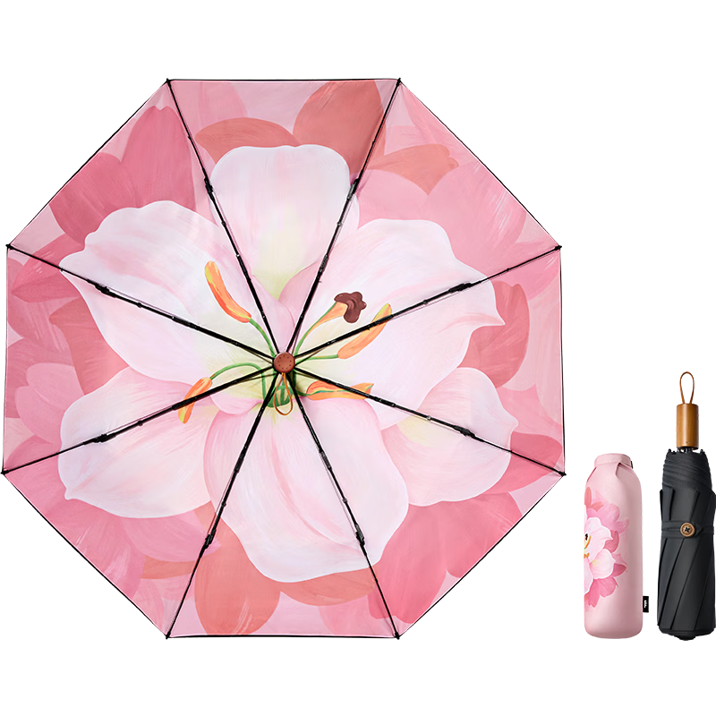 Beneunder UV Protection Sun Umbrella, Foldable Double-Layer Black Gel Umbrella for Rain And Shine, BM011 Lanying