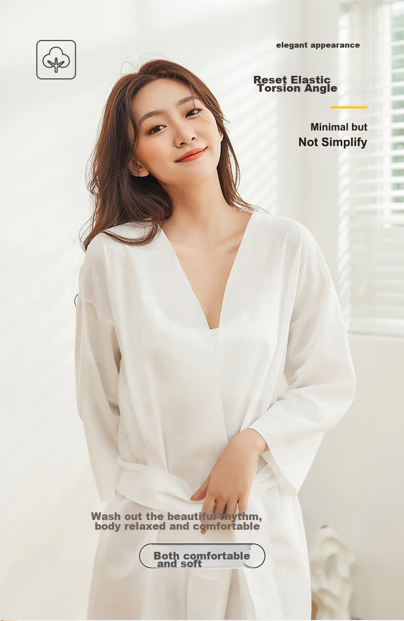 JOYTOUR Disposable Bathrobe, No-Wash Pajamas, Hot Spring Beauty Salon Bathwear, Travel Portable Essential, White Universal 7