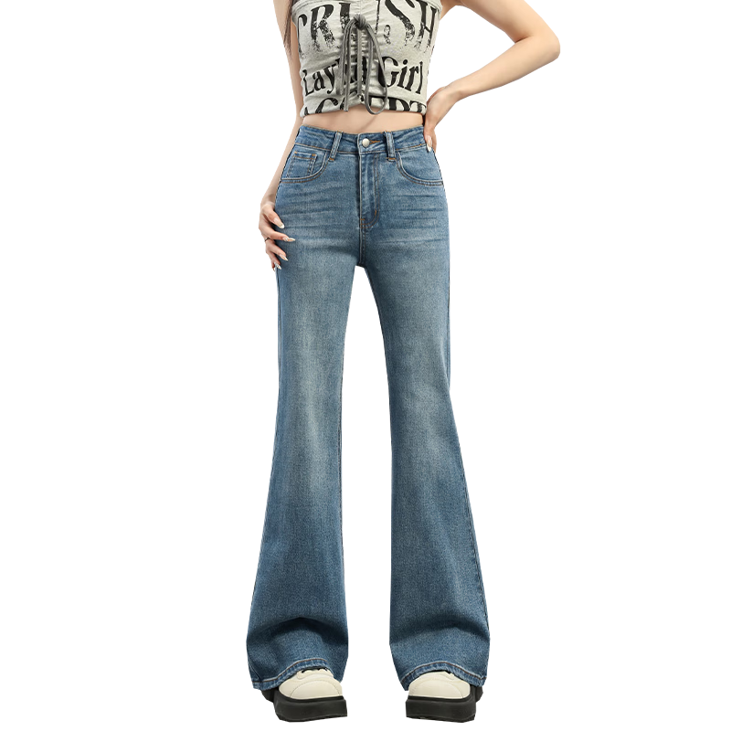 Jeanswest Women's Summer American Vintage High-Waist Slim Fit Flared Bootcut Retro Blue Jeans XS