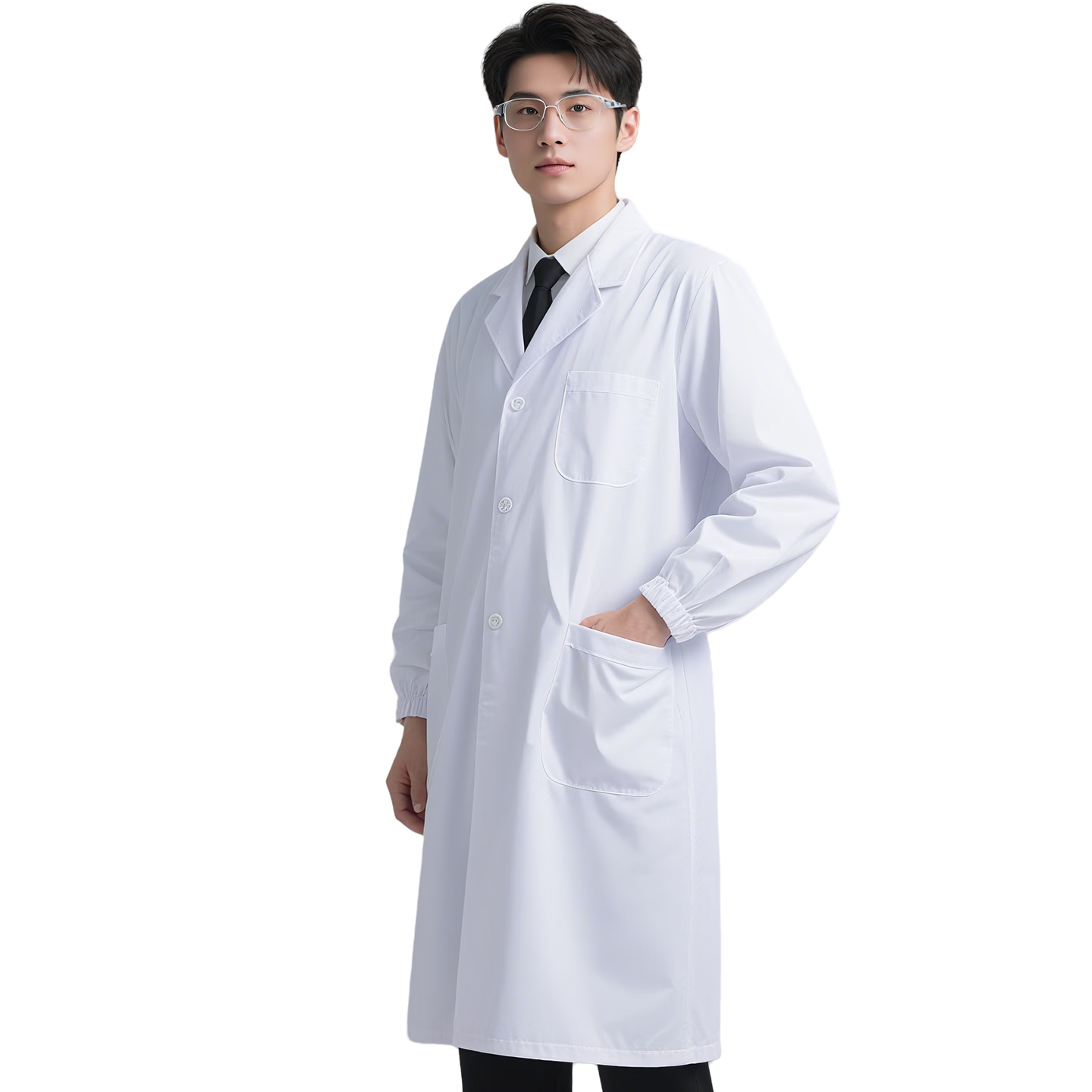 SHENGLI White Lab Coat Work Uniform Laboratory Chemical University Student Lab Coat Hospital-Specific 95% Cotton Long-Sleeve Elastic Cuff Style BC416W Size 2XL
