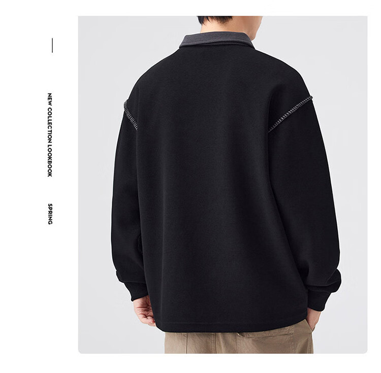 JEEP Men's Spring Autumn Polo Collar Loose Long Sleeve Base Shirt Dark Gray 3XL 7
