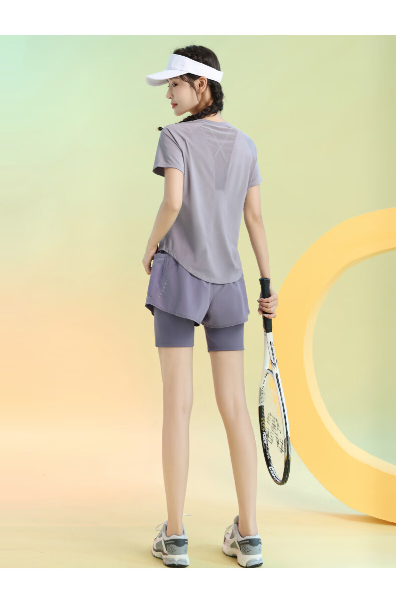 Baisirong Professional Women's Tennis Badminton Summer Short Sleeve Ultra-Light Quick-Dry Outdoor Cycling Fitness Running Sports Set 12