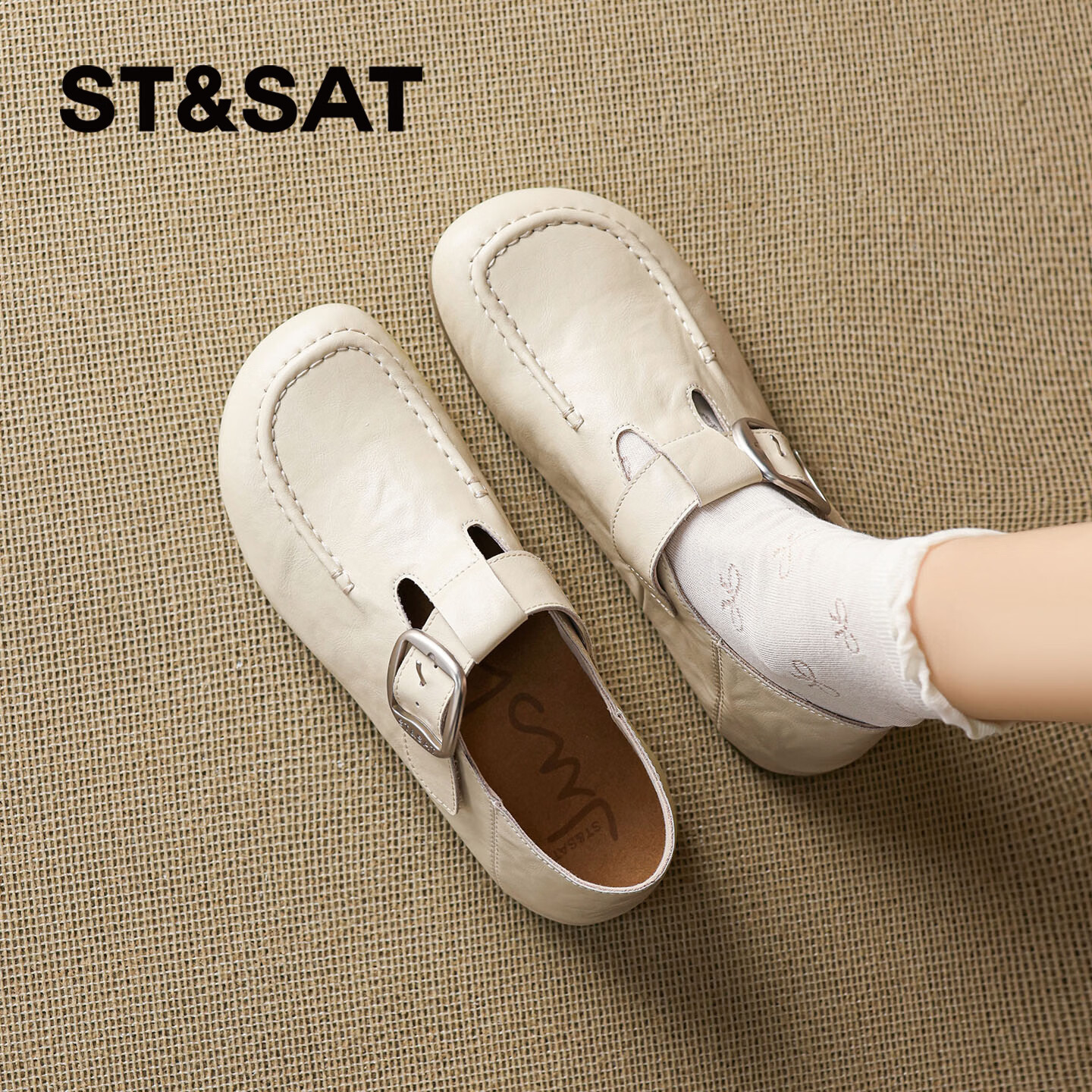 St&Sat Genuine Leather Loafers for Women, 2026 New Summer Style, Full-Coverage Retro Versatile Slip-On Soft-Soled Comfortable Commuter Birkenstock Shoes