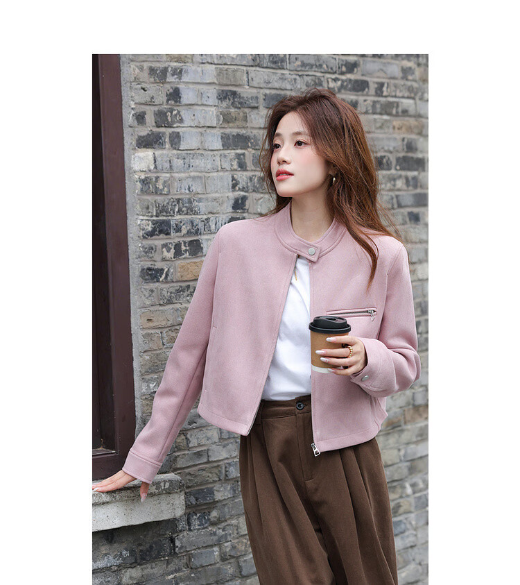 MT Urban Chic Spring Sweet Cool Biker Style Stand Collar Short Straight Zipper Casual Women's Jacket 10