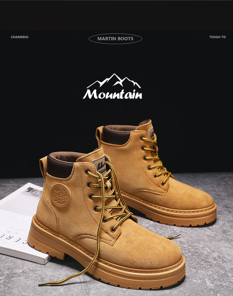 Huili Men's Shoes, Retro Martin Boots, New Style for Autumn And Winter 2025, Versatile Work Boots for Hiking, Khaki, Size 42 2