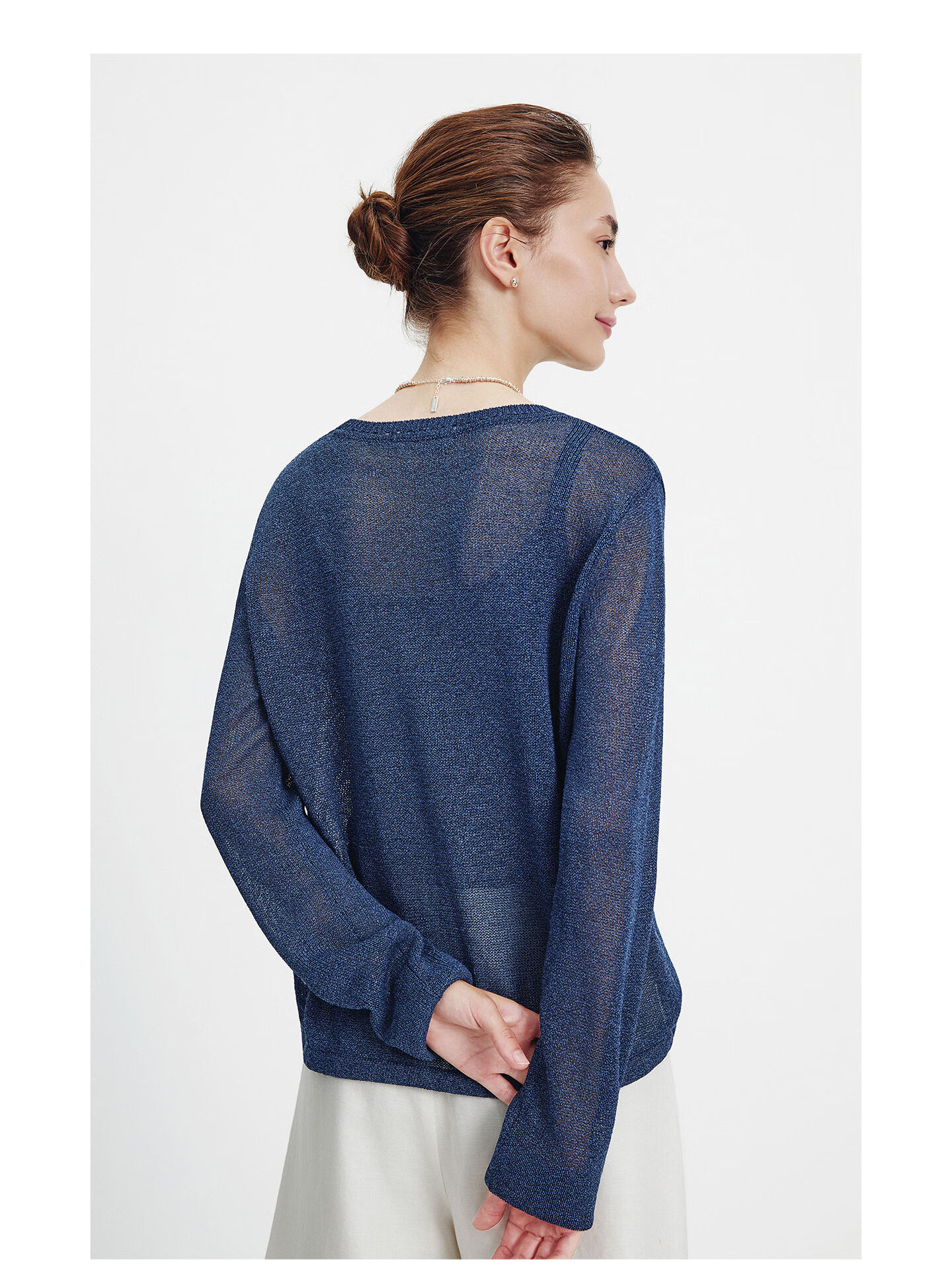 Navigare Fashion Week Same Style Small Sailboat 26 New Women's Lightweight Knit Round Neck Hollow Out Sweater Top 2314006501 44