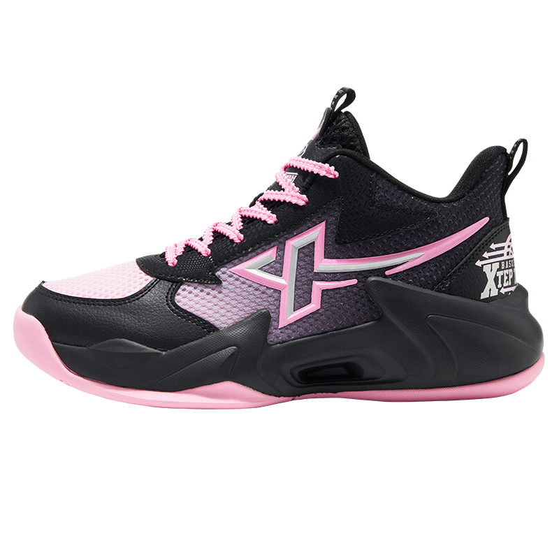 XTEP Youth Style Hunter Sports Shoes for Girls Lightweight Cushioning Anti-Roll Basketball Shoes Black/Prism Pink Size 34