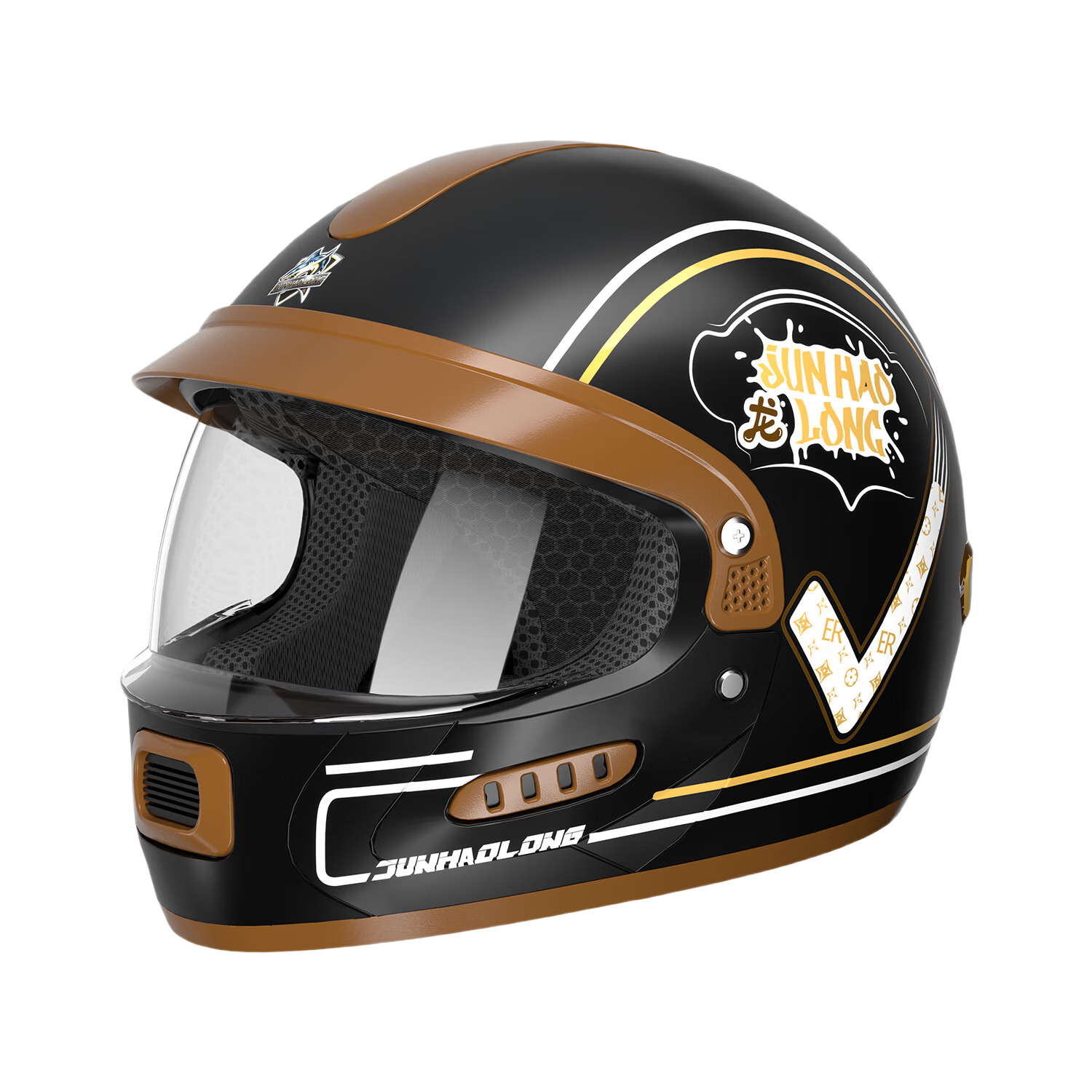 JUNHAOLONG Helmet 703 Electric Motorcycle Full Face Helmet New National Standard 3C Certified Unisex Retro Four Seasons Safety Helmet 703 Matte Black