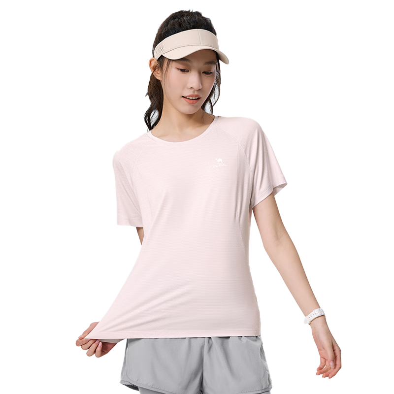 CAMEL Quick-Dry Sports T-Shirt Women Short Sleeve Breathable Casual Running Top C26BAYL6030 Dreamy Pink L