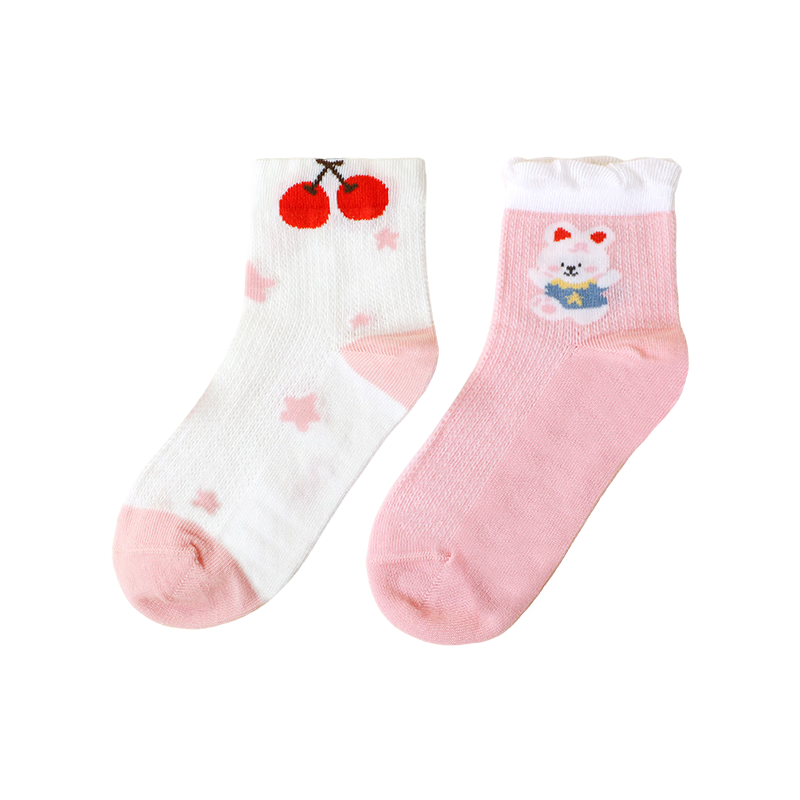 DR·KONG Kids Socks Comfortable Casual Colorful Socks (2 Pairs per Set) Spring and Autumn Style A00B1161 White/Pink