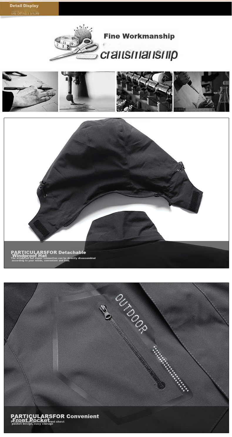 JEEP SPIRIT Men's Windbreaker Jacket for Spring, Autumn And Winter, Three-In Outdoor Sports Loose-Fitting Coat, Black, Size L 13