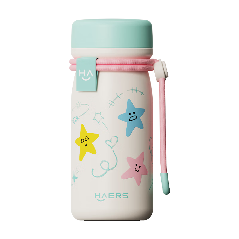 HAERS Mini Pocket Insulated Bottle 316L Portable Strap 360ML Direct Drinking Water Cup for Women Children Adults Small Capacity