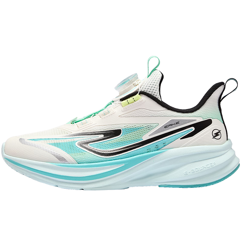 ERKE Kids Unisex Twist Button Sports Shoes Children's Cushioning Durable Running Shoes Microcrystalline White/Mint Blue Size 35