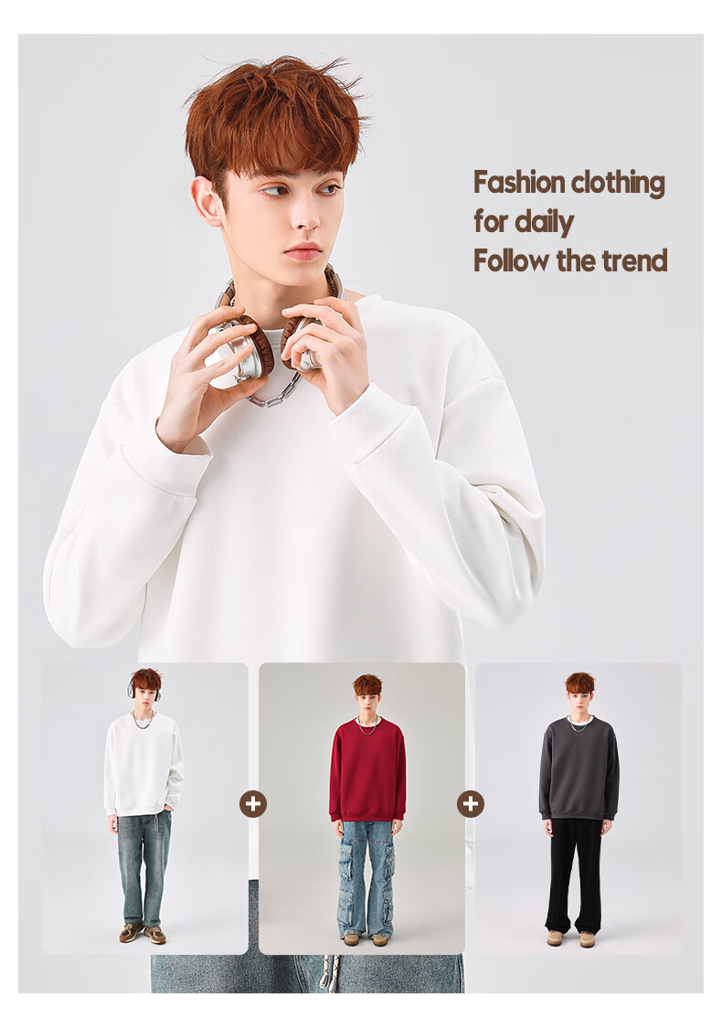 Jeanswest Men's Sweatshirt 2026 New Round Neck Loose Casual Spring Autumn Fashion Versatile Jacket 15
