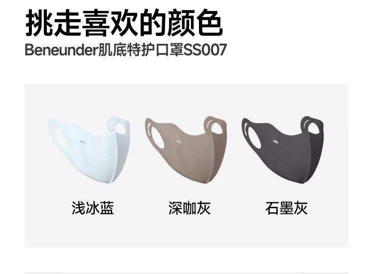Beneunder Skin Barrier Protective Sunscreen Mask Breathable Anti-Dryness Deodorizing Gray for Sensitive Skin Spring Summer 25