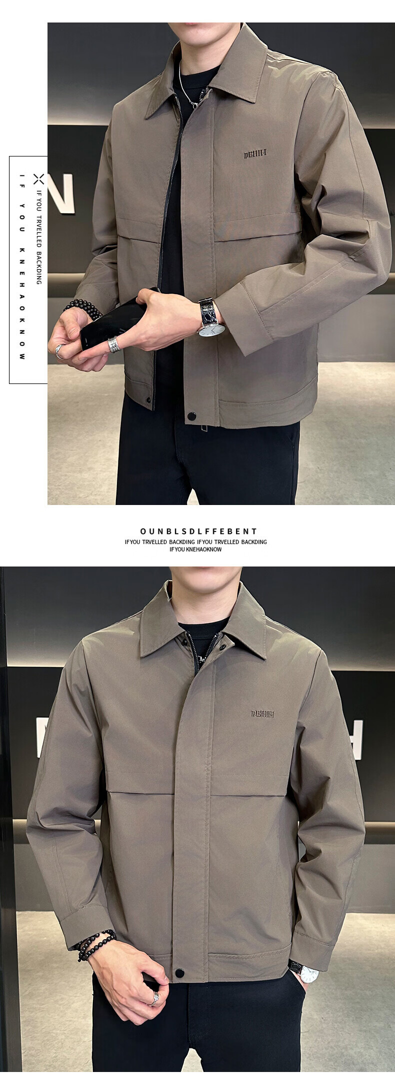 PLAYBOY Men's Spring Autumn Jacket Casual Outdoor Windproof Lapel Coat Black L 13