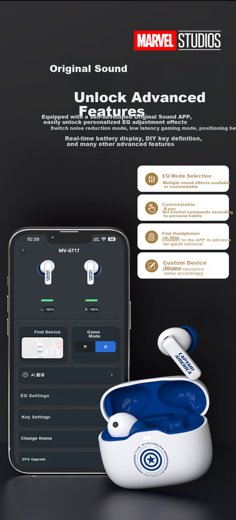 Disney Bluetooth Earphones, In-Ear ANC Noise Cancellation, ENC Call Noise Reduction, Ultra-Long Battery Life, No Sound Leakage, Birthday Gift for Men And Women, Suitable for Apple, DN20 Mickey Mouse 9