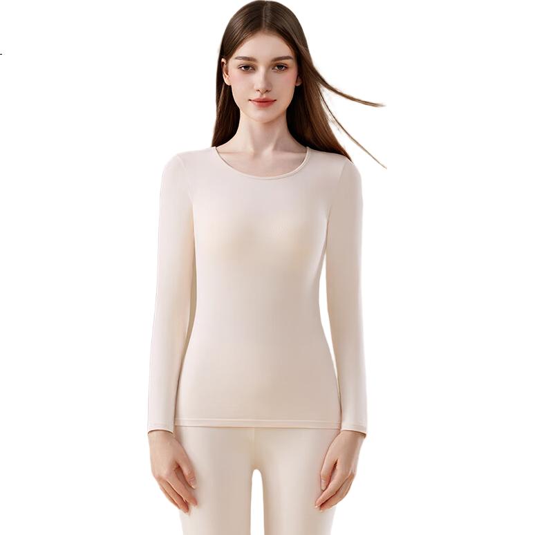 Caiyue Women's Cotton Thermal Underwear Set 10A Antibacterial Thin Round Neck Warm Elastic Comfortable Base Layer