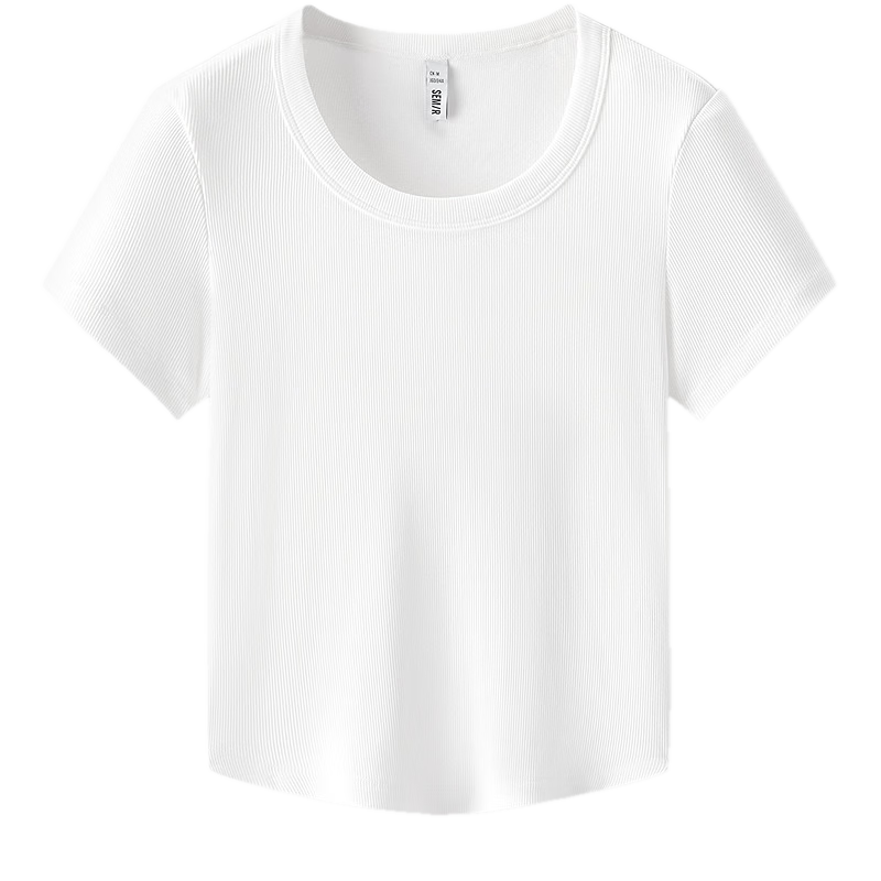 Semir Women's Short-Sleeve T-Shirt, Summer Cropped Fitted Round Neck Regular Shoulder Top 101325100006
