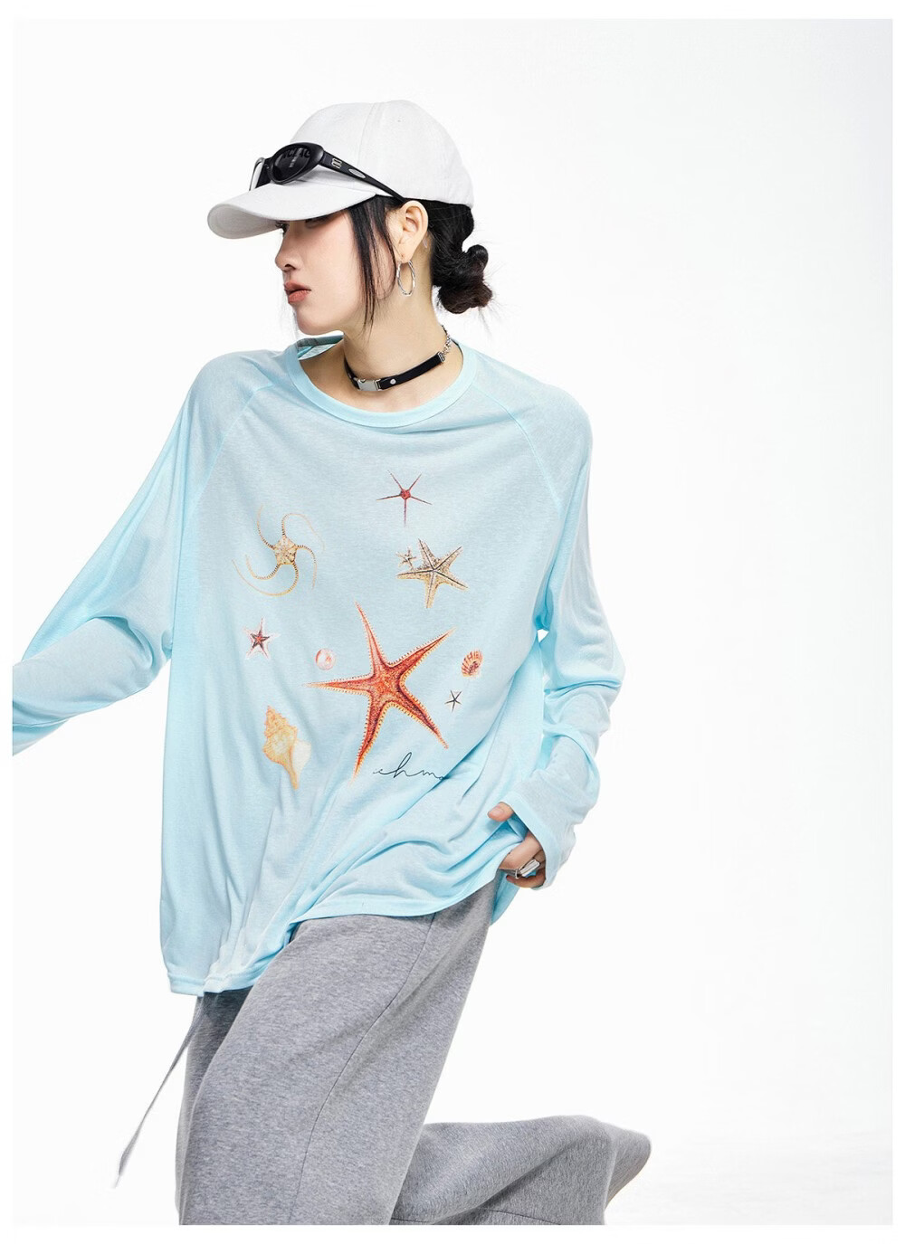 ICH MODE American Style Lightweight Cooling Physical Sunscreen Cover Shirt Women Summer New Loose Long Sleeve T-Shirt White S 10