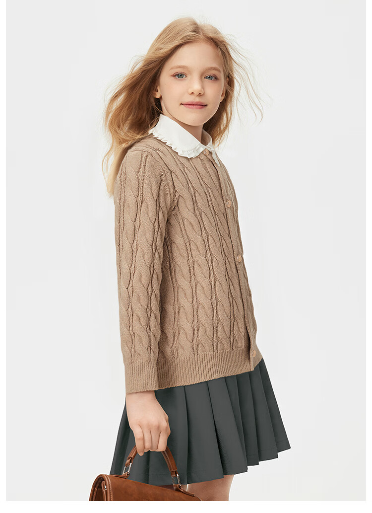 Navigare Girls' Sweater New Spring Children's Cardigan Versatile Twist Knit Deep Blue 130 15