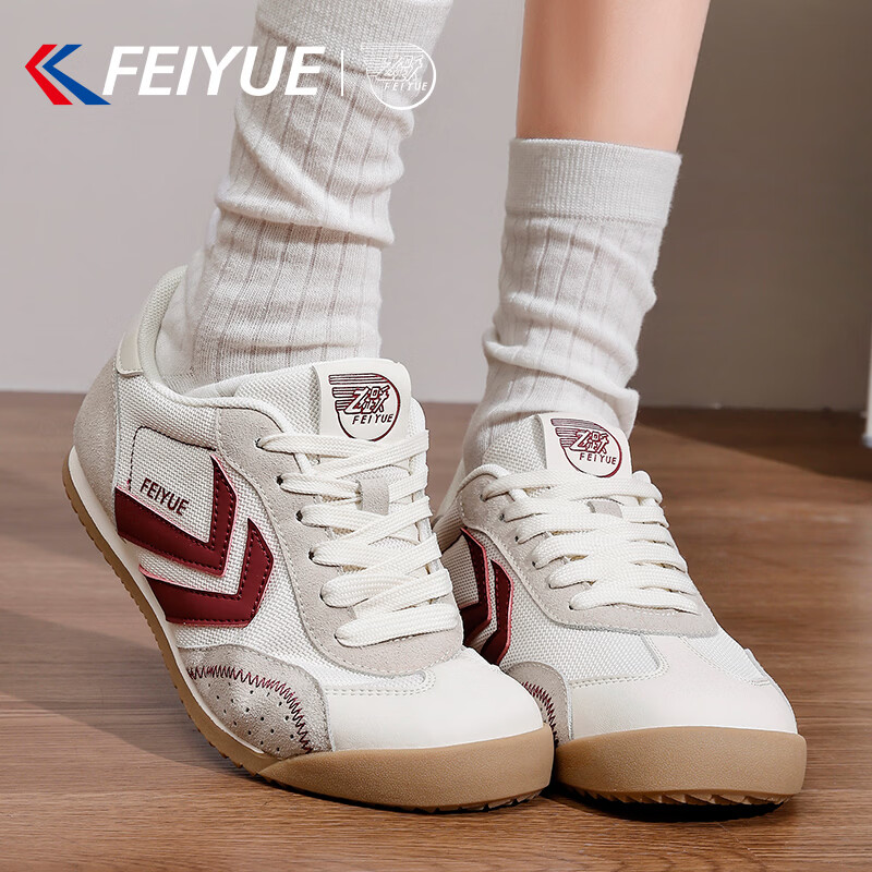 Feiyue Official Women's Sneakers 2026 Spring New Casual Lightweight Shoes Women Beige Red Size 36