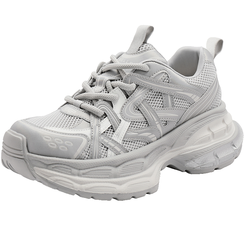 Belle Zhang Linghe Same Style Starry Track Dad Shoes Women Thick-Soled Sneakers B2199AM6, Gray, Size 36