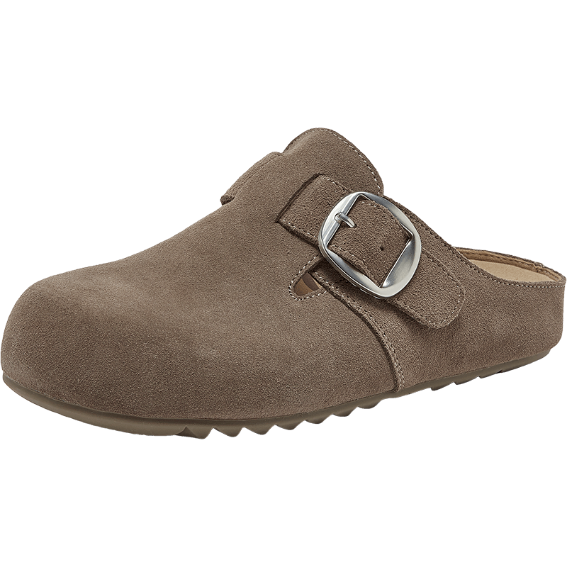 Basto Pistachio 2026 New Casual Closed-Toe Slip-On Thick-Soled Birkenstock Sandals, Women's Outdoor Slippers, Gray Flat Sole, Size 37