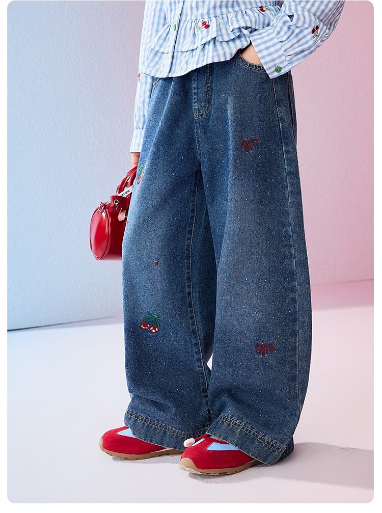 ASK JUNIOR Kids Pants 2026 Spring New Fashion Embroidered Denim Jeans Girls Slight Flared Casual Skin-Friendly Trousers 5