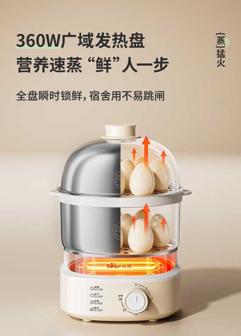Bear Electric Egg Cooker Steamer 316 Stainless Steel Auto Power-Off Double Layer Multifunctional Breakfast Egg Cooker ZDQ-Y14F3 9