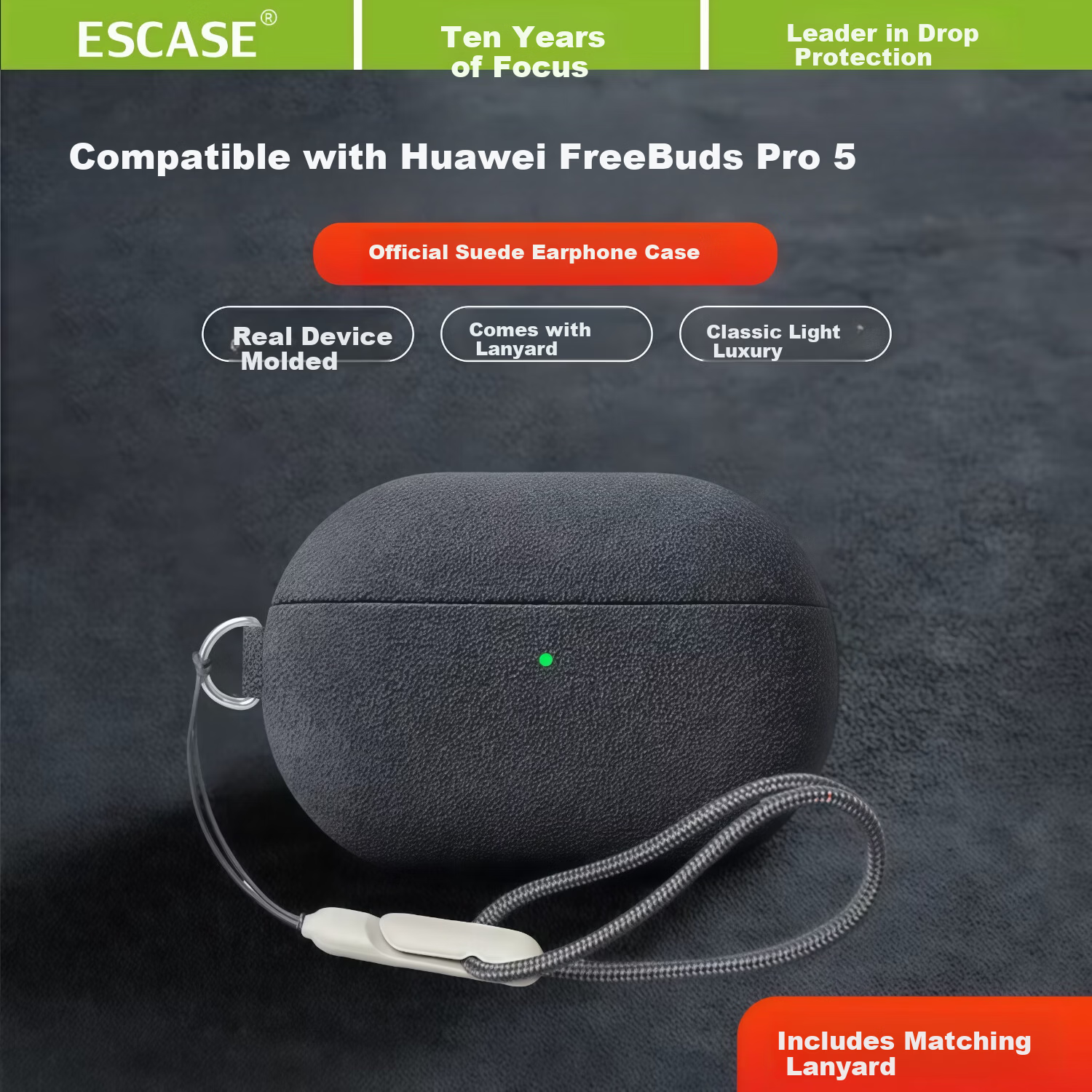 ESCASE Protective Case for Huawei FreeBuds Pro 5 Bluetooth Earbuds, Suede Plush Dustproof and Anti-Fingerprint Cover, Premium Gray, Unisex Comfortable Shell