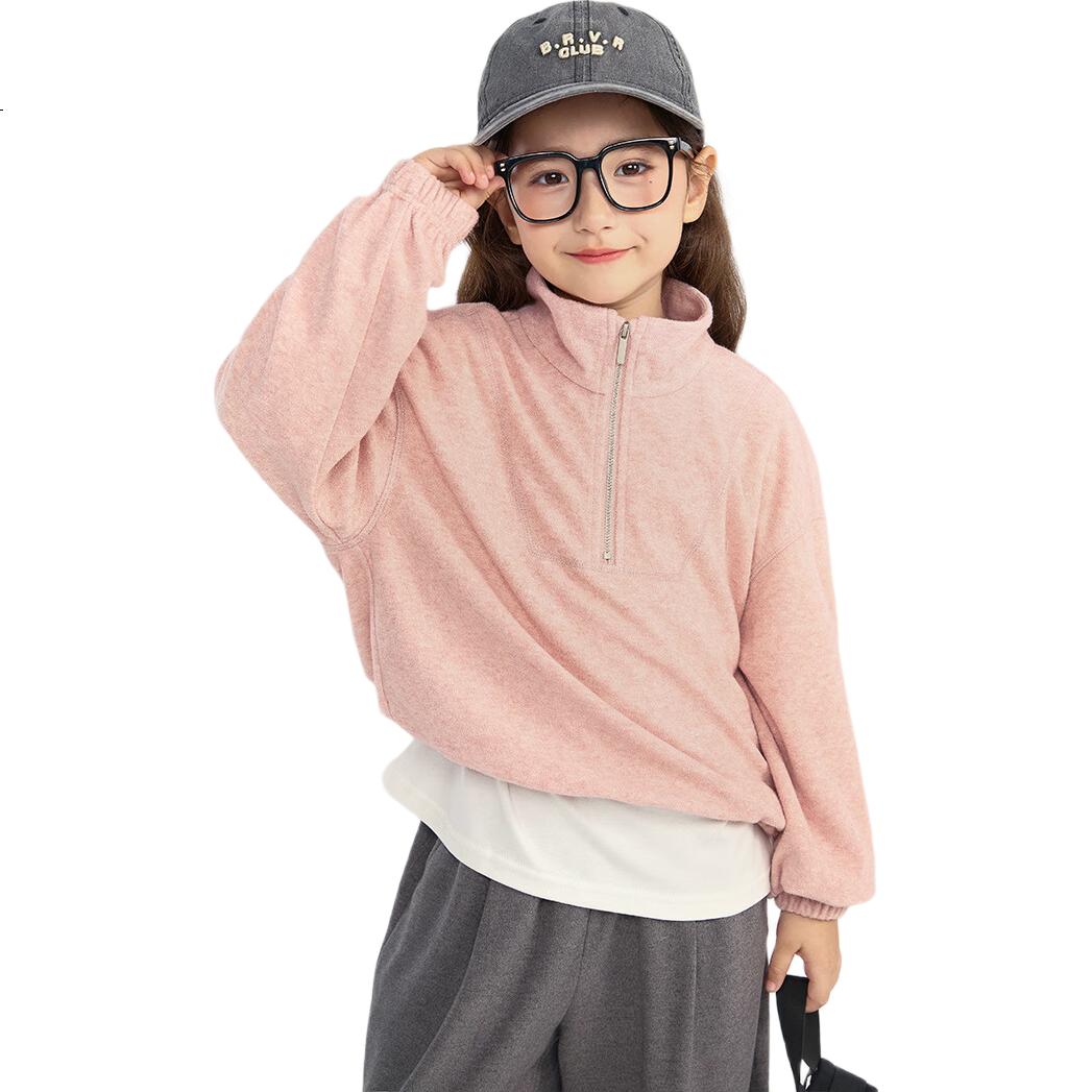 Chenchenma Girls' Semi-Turtleneck Zip-Up Sweatshirt, 2026 Autumn New Style, Loose-Fitting Hem with Drawstring, Trendy Parent-Child Top