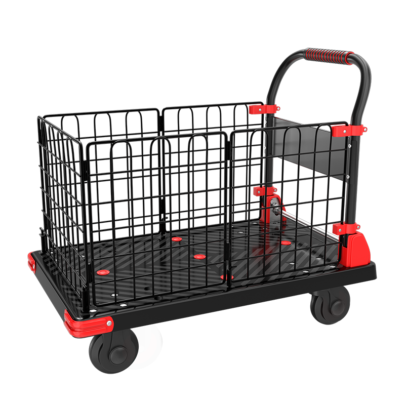 Shunhe Fence Platform Cart, Dual-Purpose Hand Truck, Supermarket Small Cart, Fully Foldable Portable Trolley, 90*60 Cm, Load Capacity 800 Ji