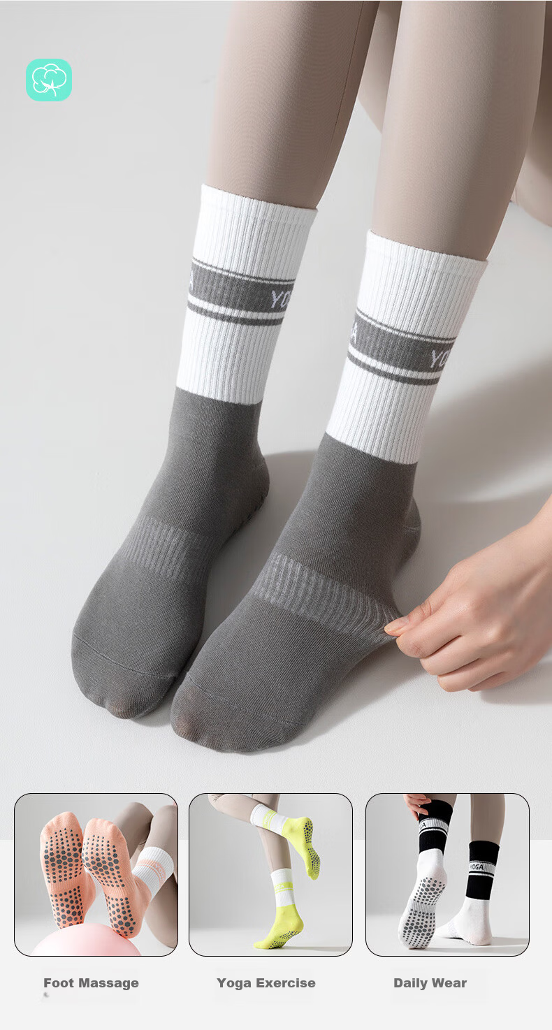 VICTORIATOURIST Women's Sports Socks 2 Pairs Non-Slip Yoga Pilates Training Mid-Calf Fitness Socks 10