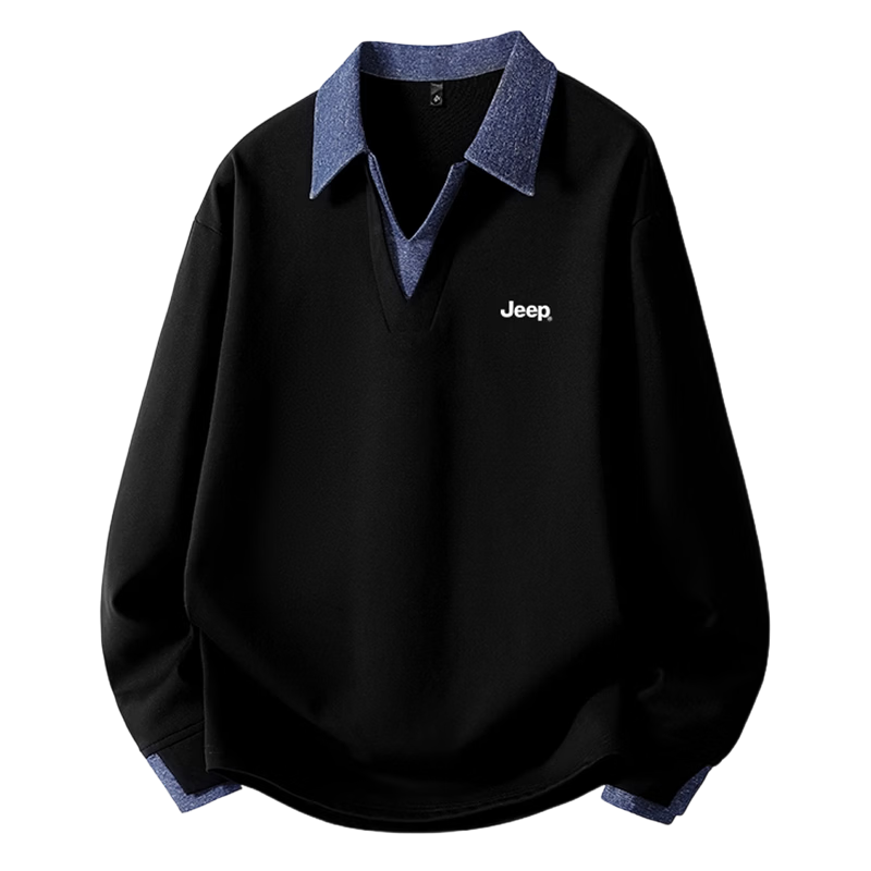 JEEP Men's Spring Heavyweight Loose Shirt Collar Sweatshirt Trendy Black L