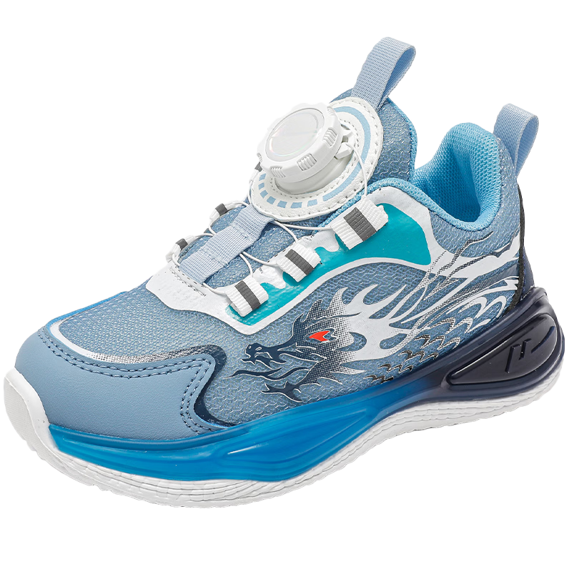 Warrior Boys' Spring Running Shoes Mesh Breathable Rotating Buckle Casual Sports Shoes WZ-2227 Light Blue White Size 30