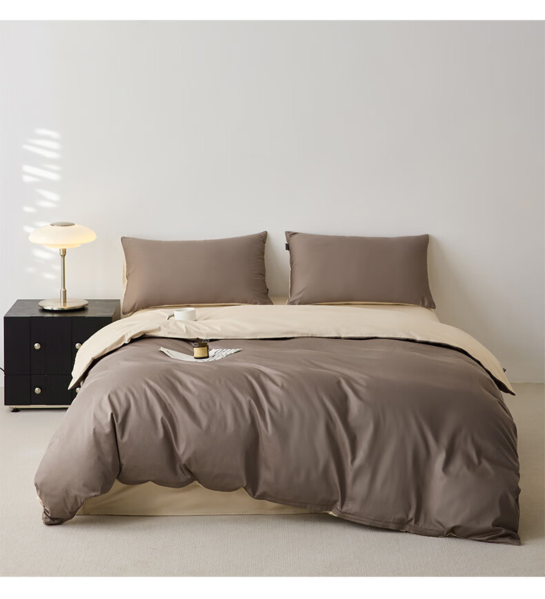 MUJI A-Class 60s Mercerized Ultra-Soft 100% Cotton Bedding Set 4-Piece for 1.5/1.8m Bed 200x230cm Beige Coffee 18