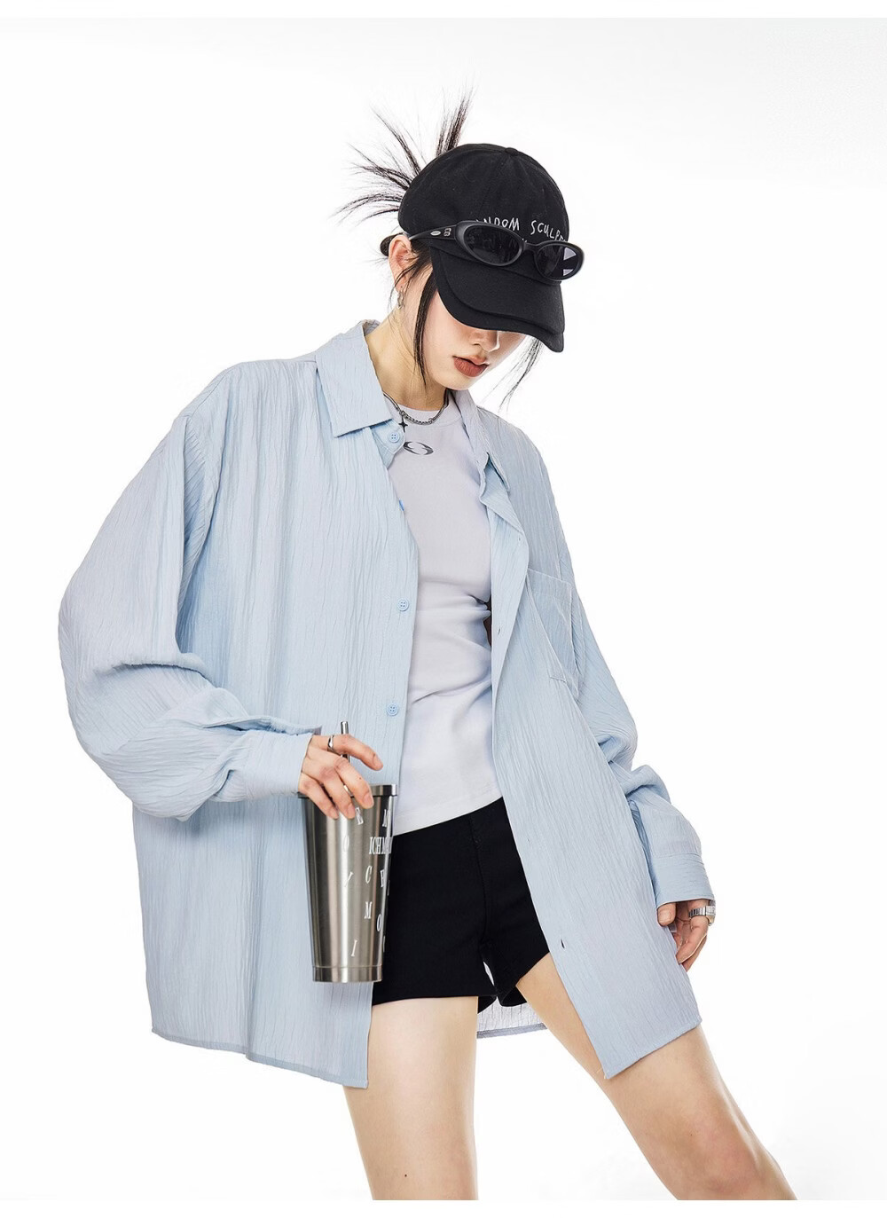 ICH MODE American Texture Physical Sunscreen Long Sleeve Shirt Women 2026 New Summer Premium Shirt Light Blue S 6