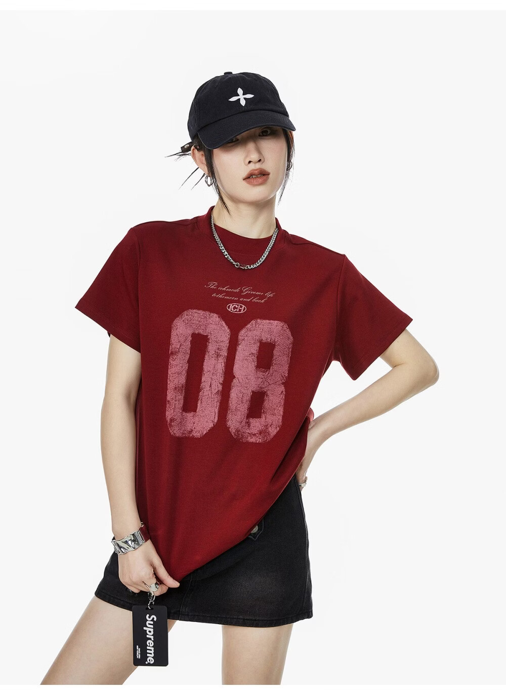 ICH MODE Women's American Slim Fit Shoulder T-Shirt 2026 Summer New Printed Short Sleeve Sports Top White L 23