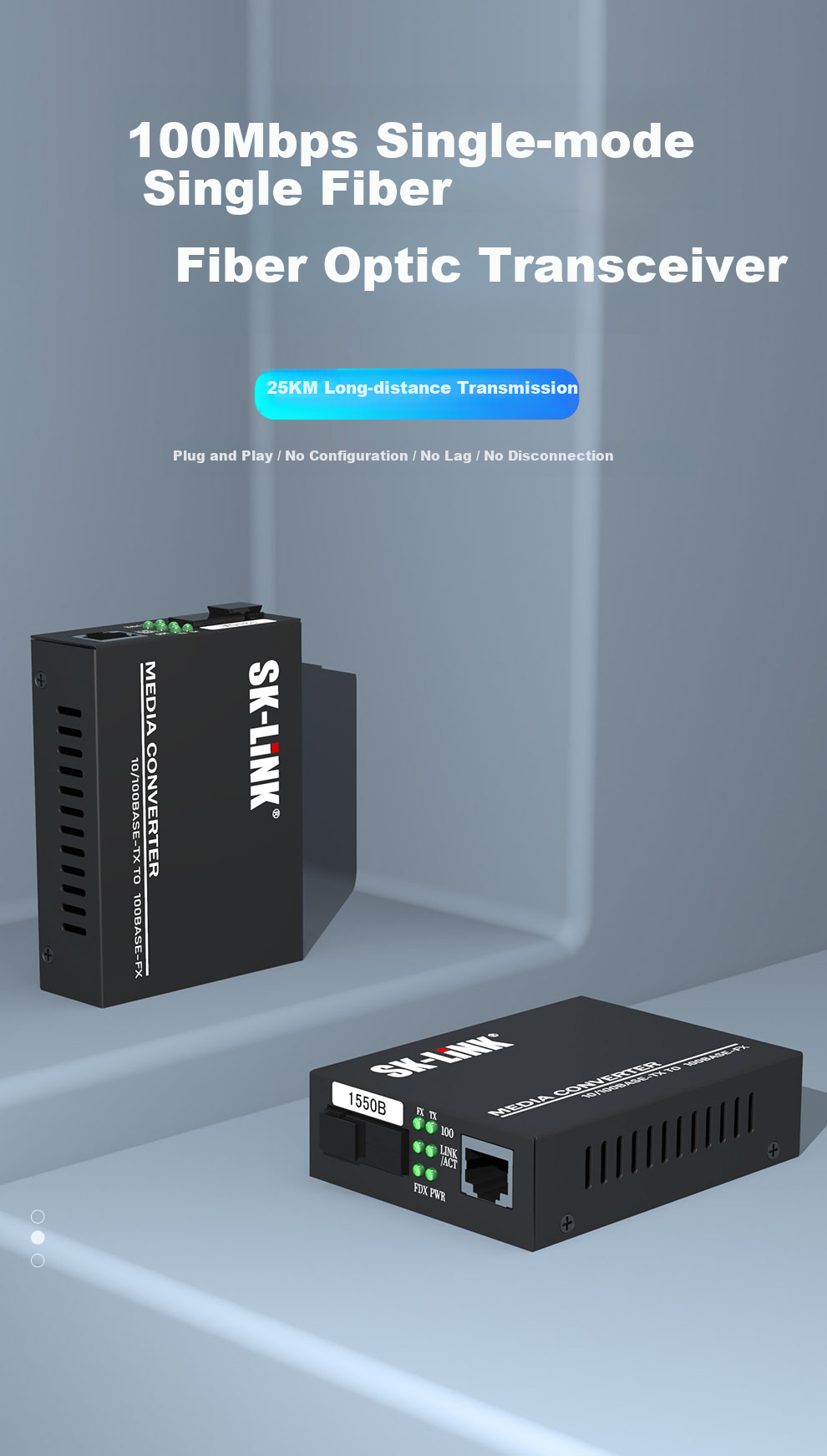 SK-LINK Gigabit Fiber Optic Transceiver Single-Mode Single-Fiber Optical-Electrical Converter Lightning And Surge Protection SC Interface Telecom-Grade Adaptive 3KM Pair SK-SG711A/B 1
