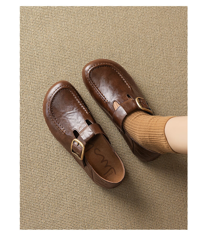 St&Sat Genuine Leather Loafers for Women, 2026 New Summer Style, Full-Coverage Retro Versatile Slip-On Soft-Soled Comfortable Commuter Birkenstock Shoes 18