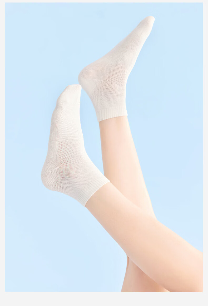 MiiOW Summer Breathable 10A Antibacterial Camellia Essential Oil Mesh Breathable Women's Odor-Resistant Pure Cotton Short Socks 5 Pairs Pack 12