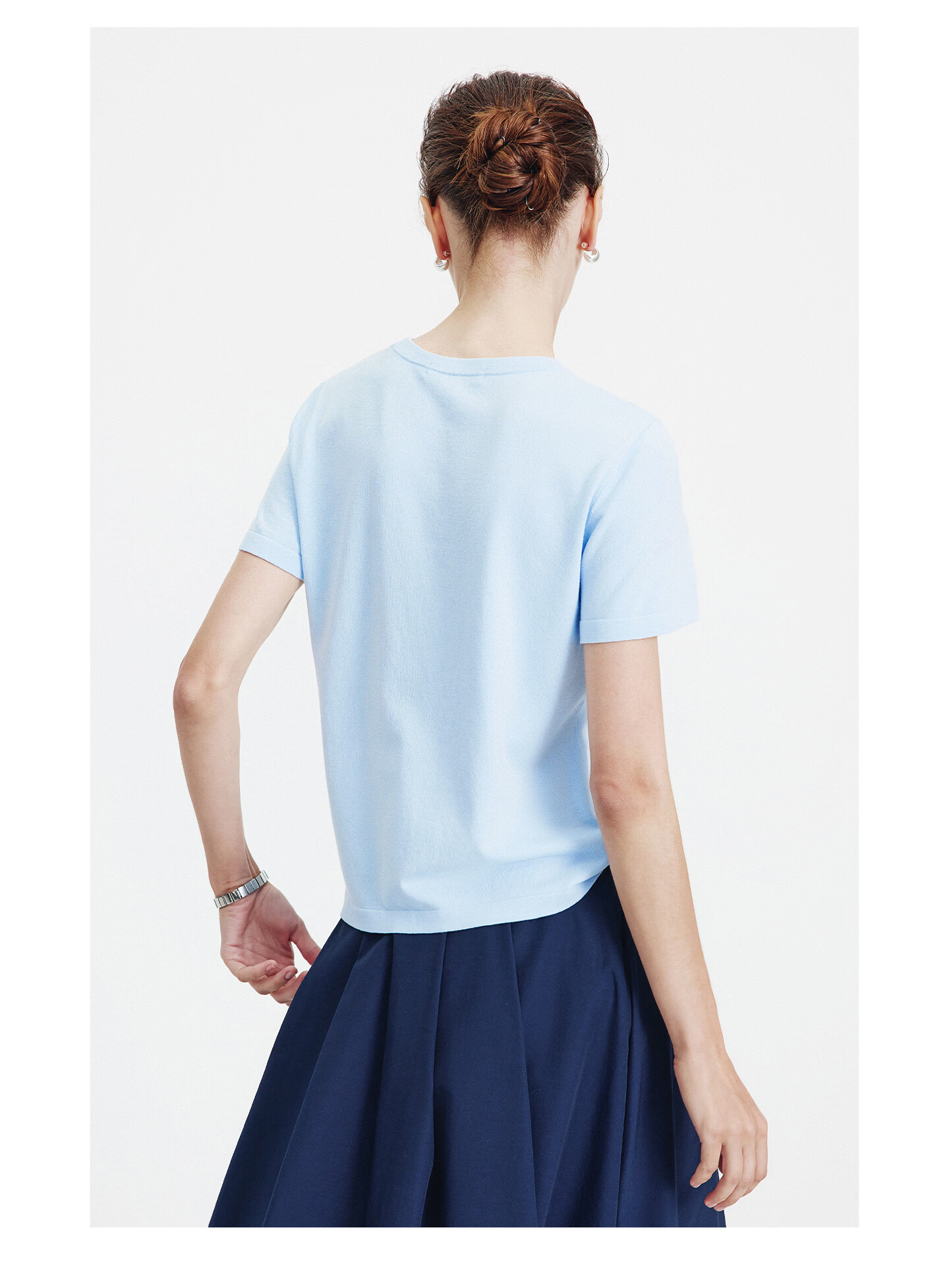Navigare Small Sailboat Basic Short Sleeve T-Shirt Women 2026 New Round Neck Solid Color Knit Top 2325506507 69