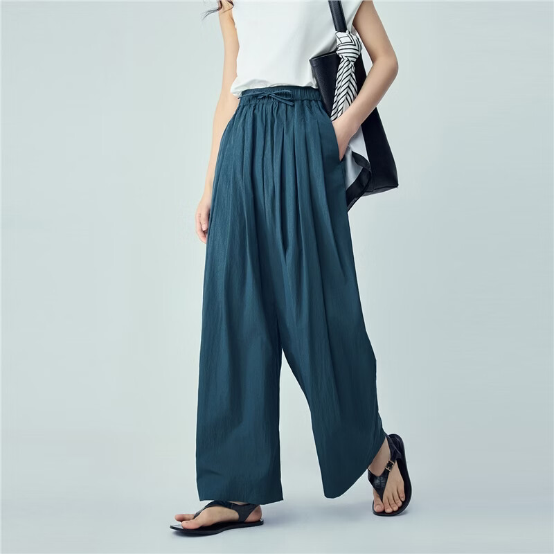 Giordano Women's Pants 2026 Summer New Pleated Casual Drawstring Elastic Waist Wide-Leg Pants 13416316