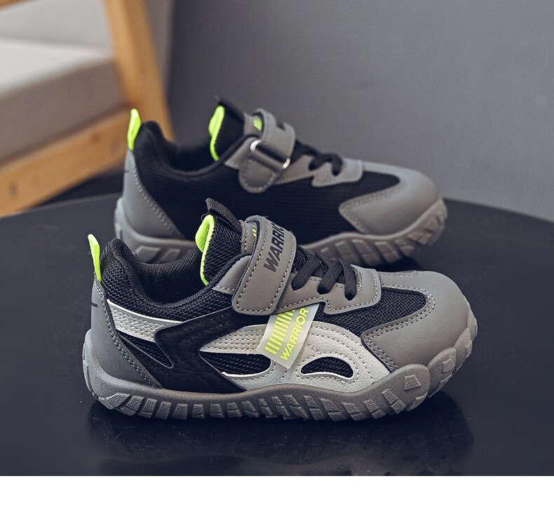 Warrior Kids Sports Shoes Boys Casual Training Shoes Girls Lightweight Running Shoes WZ-2106 Black Dark Gray Light Gray Size 32 9