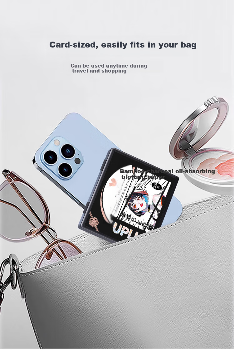 UPLUS Bamboo Charcoal Oil Absorbing Paper 200 Sheets with Puff and Mirror Compact Refreshing Oil Control Portable Makeup Setting and Touch-up Paper for Men and Women 6