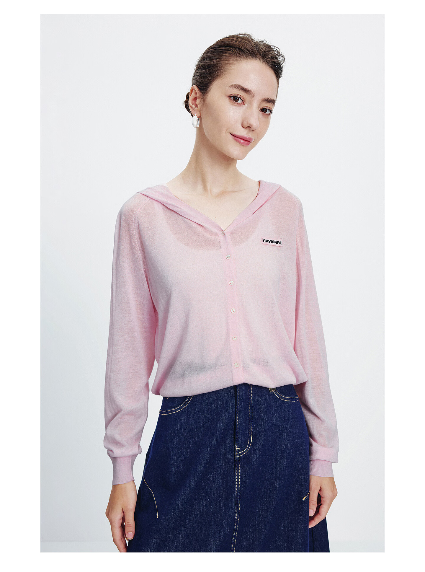 Navigare [Celebrity Edition] Small Sailboat 26 New Women's Lightweight Hooded Knit Cardigan Air Conditioning Jacket 2314096504 44