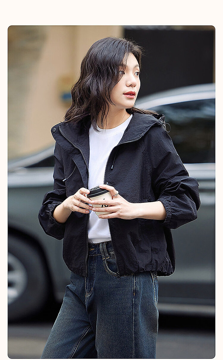 Demana [Klein Blue] Spring Autumn Three-Proof Black Technology Outdoor Sports Windproof Hooded Drawstring Short Slimming Women's Jacket 5