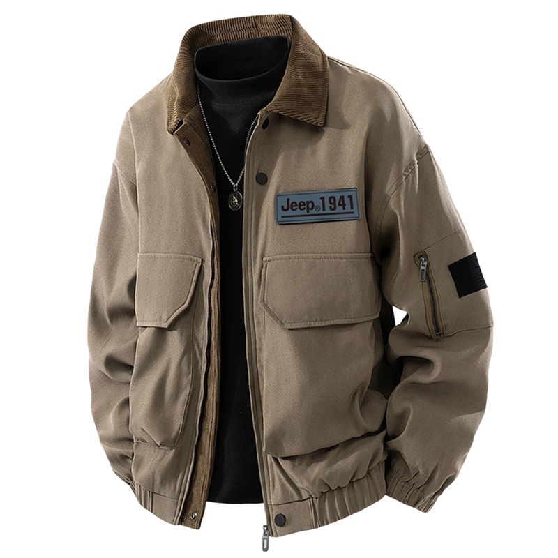JEEP Men's Jacket Spring Autumn American Workwear Casual Coat Mocha Brown 2XL
