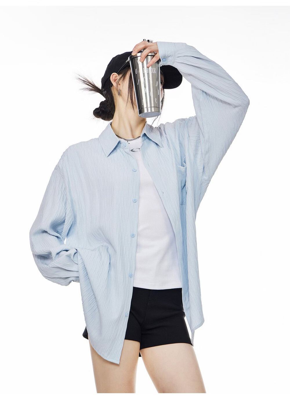 ICH MODE American Texture Physical Sunscreen Long Sleeve Shirt Women 2026 New Summer Premium Shirt Light Blue S 9